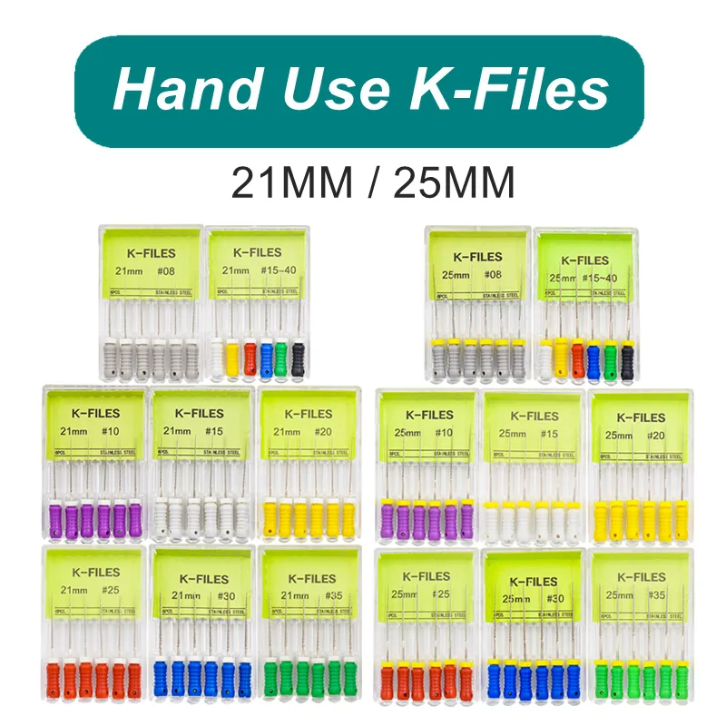 6 unids/pack de limas dentales Endo uso manual limas K taladros de tratamiento de conducto radicular de acero inoxidable instrumentos endodónticos · JUNTOM dental Store